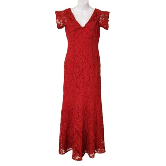 DAVID MEISTER Red Lace Formal Evening Gown Maxi Dress Size 4 - Picture 1 of 14